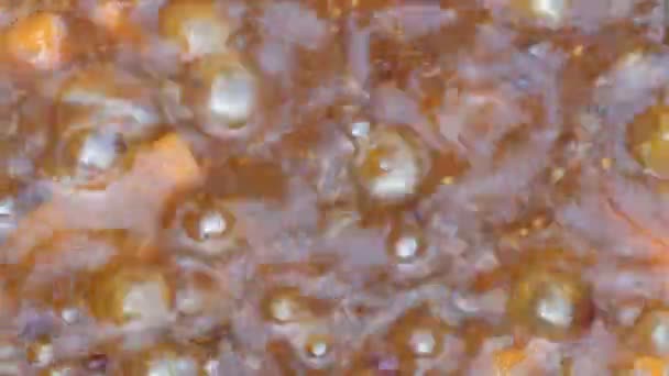 Warm eten koken. Kookvloeistof. Vlees met groenten in de bouillon. Bubbels aan de oppervlakte. Een close-up. Natuurlijke achtergrond. — Stockvideo