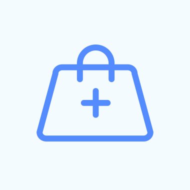 Alışveriş ve e-ticaret web sitesi için simge ekle. Alışveriş çantasının yuvarlak ve ince vektör çizimi.