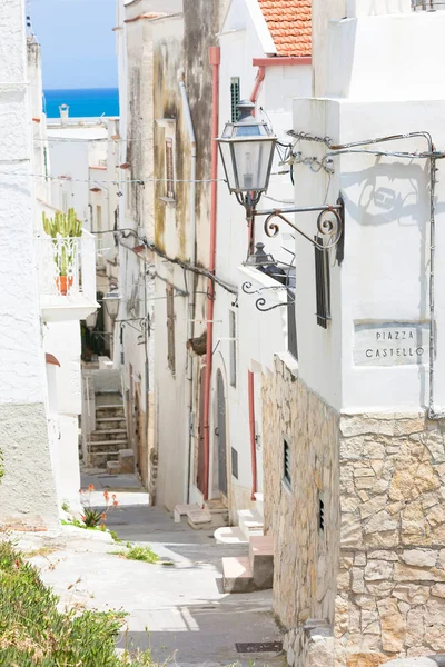 Vieste, İtalya - Vieste tarihi bir sokağın içine görünüm — Stok fotoğraf