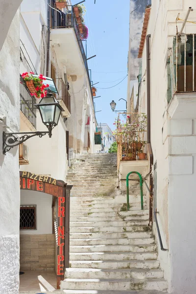 Vieste, Apulia - maj 2017 - średniowieczny schody do miasta o — Zdjęcie stockowe