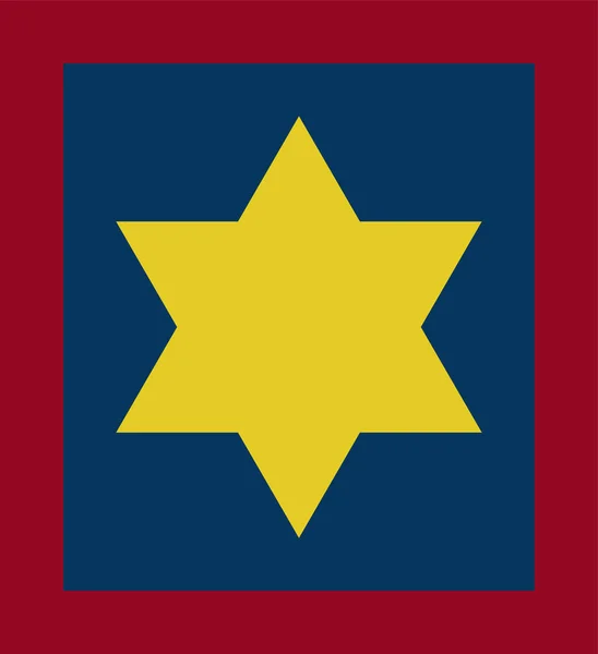 Vector Estrella amarilla de David sobre un fondo azul en un marco rojo — Archivo Imágenes Vectoriales