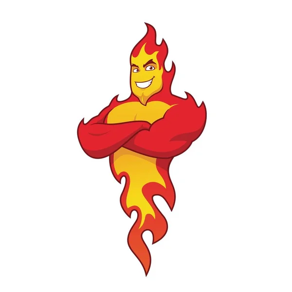 Fuego muscular llama personaje de dibujos animados — Vector de stock