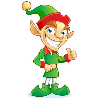 Gülümseyen Noel elf çizgi film karakteri işaret Yaşasın gösterilen