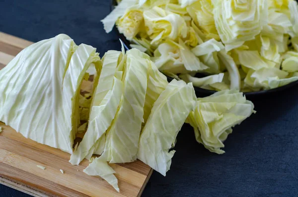 Chopped White Cabbage Wood Board — Stock Photo, Image