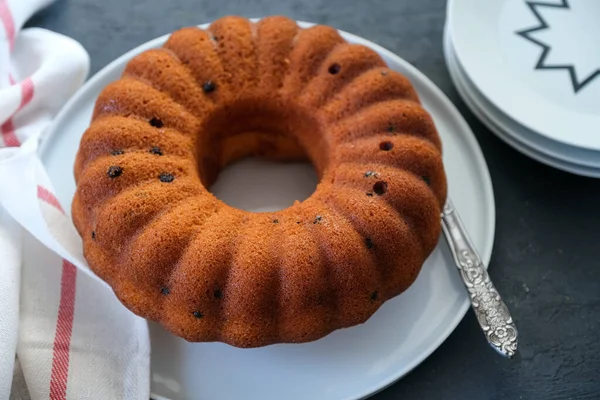 Cake Ready Eaten Black Table Top View — Stock Photo, Image