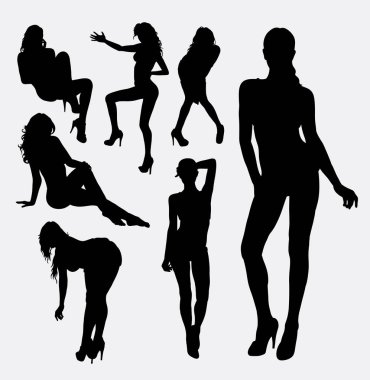 Kız, kadın, kadın seksi poz siluet