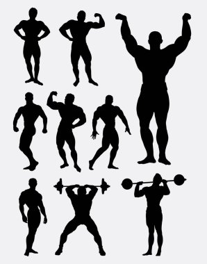 Vücut geliştirmeciydi ve ağır lifter adam spor jimnastik etkinlik siluet