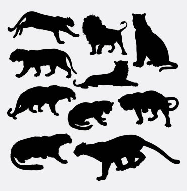 Çita, panter, leopar, aslan ve kaplan vahşi hayvan siluet
