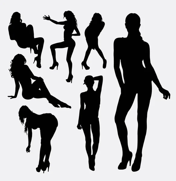 Meisje, vrouw, vrouwelijke sexy pose silhouet — Stockvector