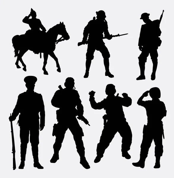 Soldaat, militaire, leger, politie en veiligheid silhouet — Stockvector