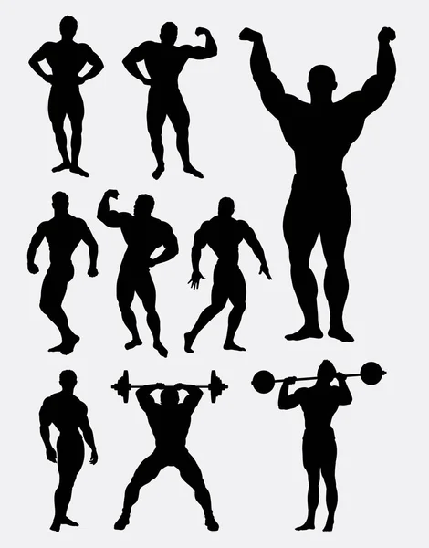 Body builder et haltérophilie homme sport en silhouette d'activité gymnastique — Image vectorielle