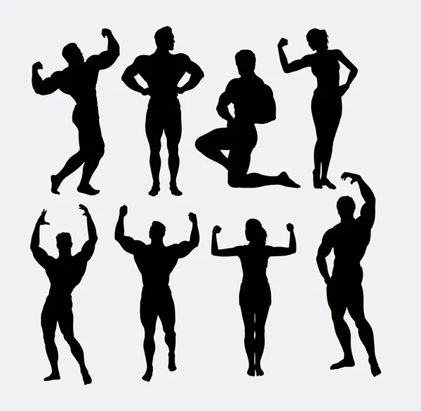 Constructor de cuerpo masculino y femenino, silueta deportiva hermosa cuerpo — Vector de stock