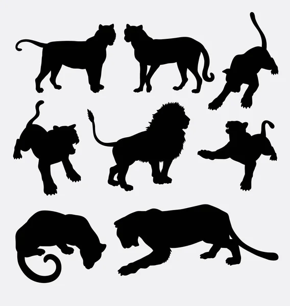 Tiger och lejon vilda djur silhuett — Stock vektor