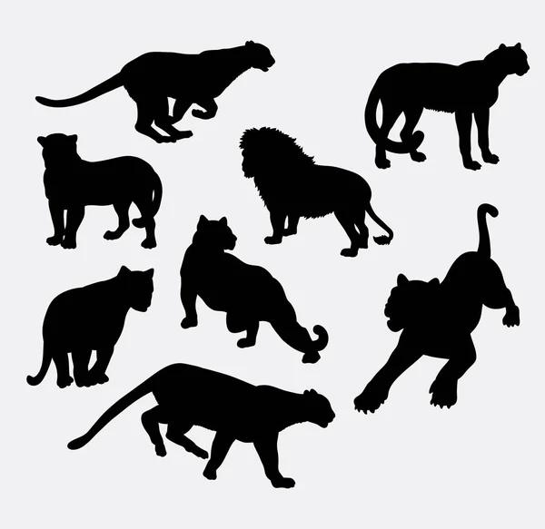Guepardo, león, tigre y pantera silueta de animales salvajes — Vector de stock