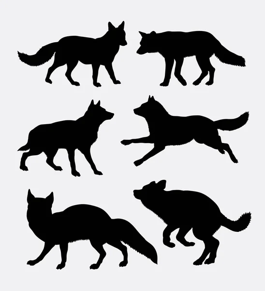 Wolf and fox activity silhouette — Stock Vector