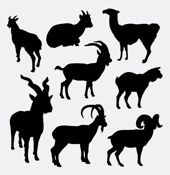 Silueta animal salvaje de cabra y llama — Vector de stock