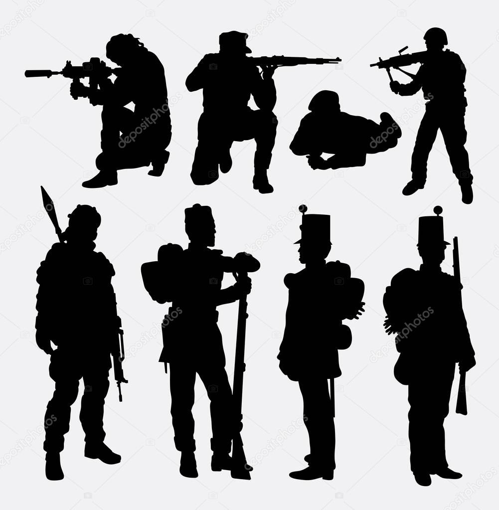 Soldier, army, military, training and exercise silhouette. Good use for symbol, logo, web icon, mascot, sticker design, game element, or any design you want. Easy to use.