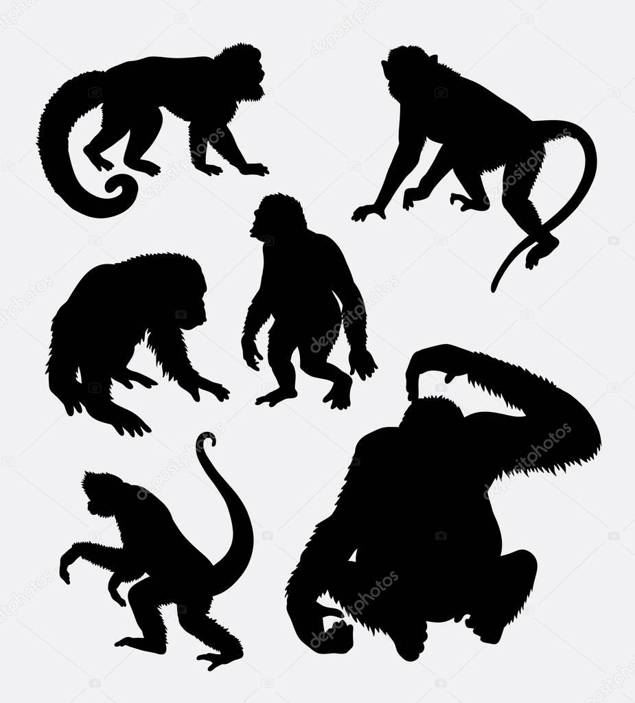 Download Monkey, orangutan, chimpanzee animal silhouette — Stock ...