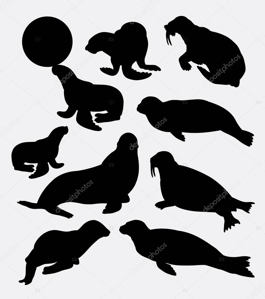 Walrus and seals silhouette. Good use for symbol, logo, web icon, mascot, sticker, element or any design you want.