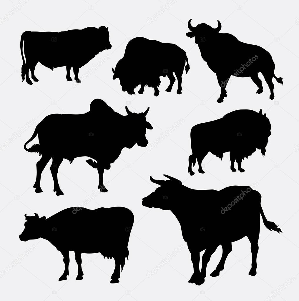 Bison, cow, and bull animal silhouette. good use for symbol, logo, web icon, mascot, avatar, sticker design, game element, object, or any design you want. Easy to use.