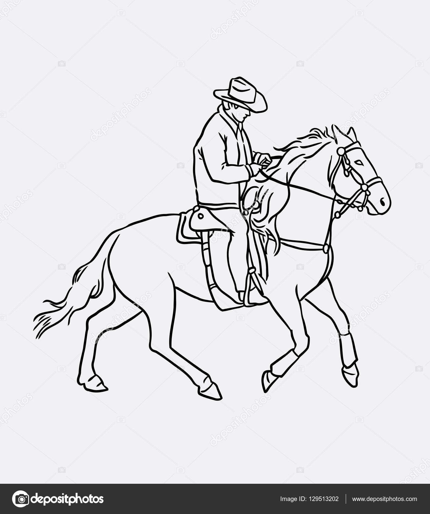 cowboy riding horse drawing