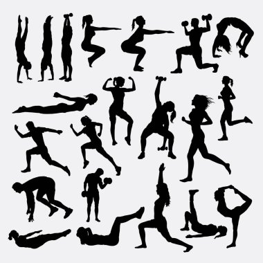 Sağlıklı spor erkek ve dişi eylem siluet