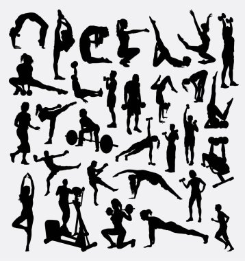Fitness, jimnastik, aerobik, erkek ve kadın spor siluet