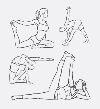 Yoga, fitness, eğitim ve egzersiz el çizimi spor