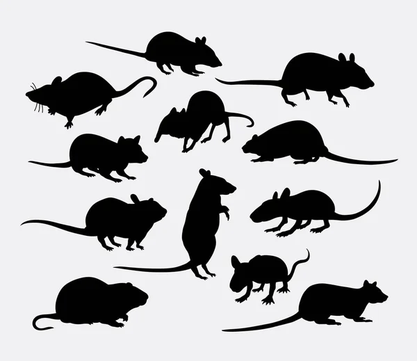 Ratón y rata silueta animal mamífero — Vector de stock