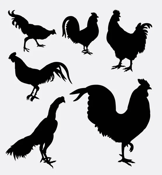 Rooster and chicken animal silhouette — Stock Vector