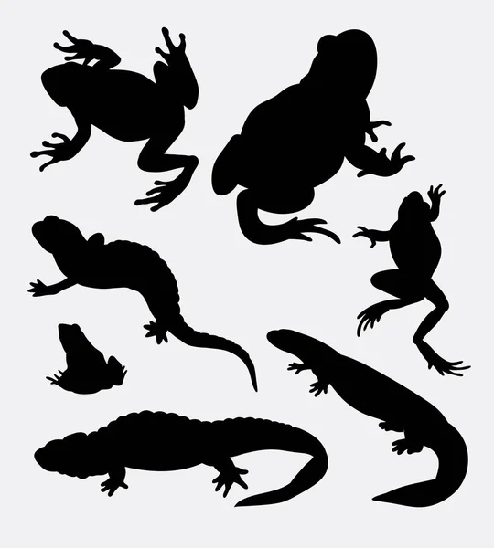 Silueta de anfibios y reptiles — Vector de stock