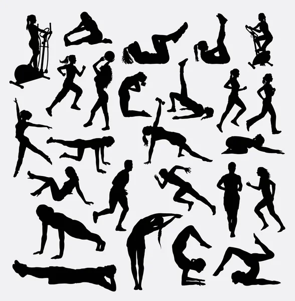 Sport fitness silhouette azione maschile e femminile — Vettoriale Stock