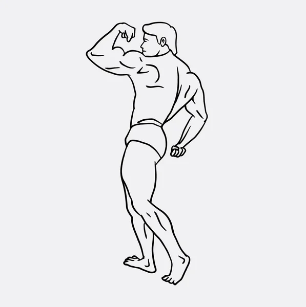 男性の筋肉を示す。体ビルダー アクション ライン アートを描く — ストックベクタ