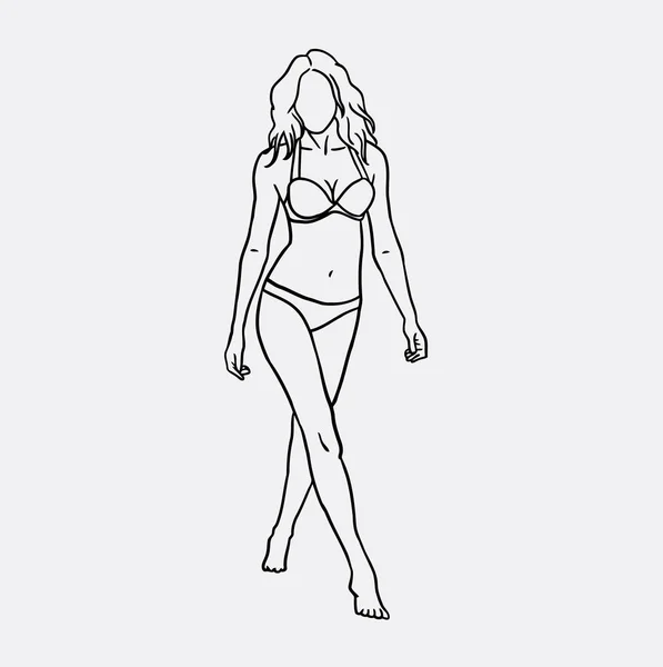 Mujer usando bikini línea arte dibujo — Vector de stock