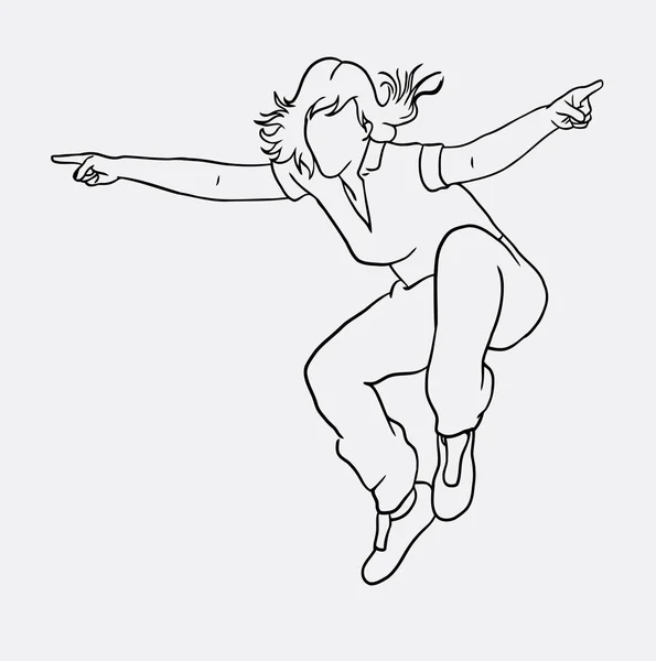 Kvinnliga hoppande linje konst teckning — Stock vektor