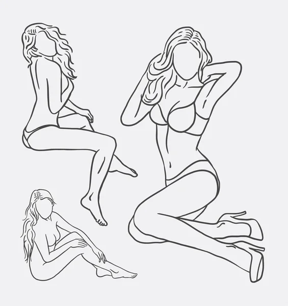 Sexy girl people activity line art drawing — Stock Vector