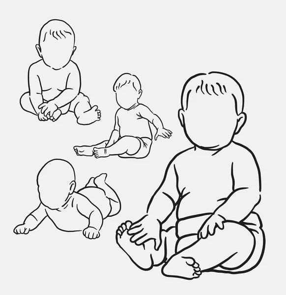 Baby jongen actie lijnwerk tekening — Stockvector