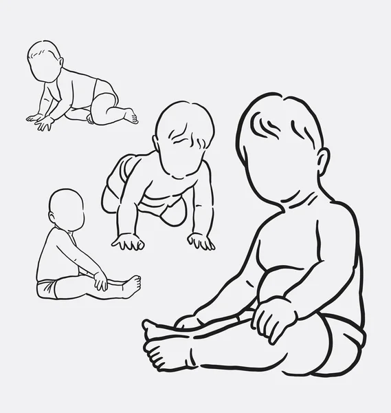 Bambino bambino persone linea arte disegno — Vettoriale Stock