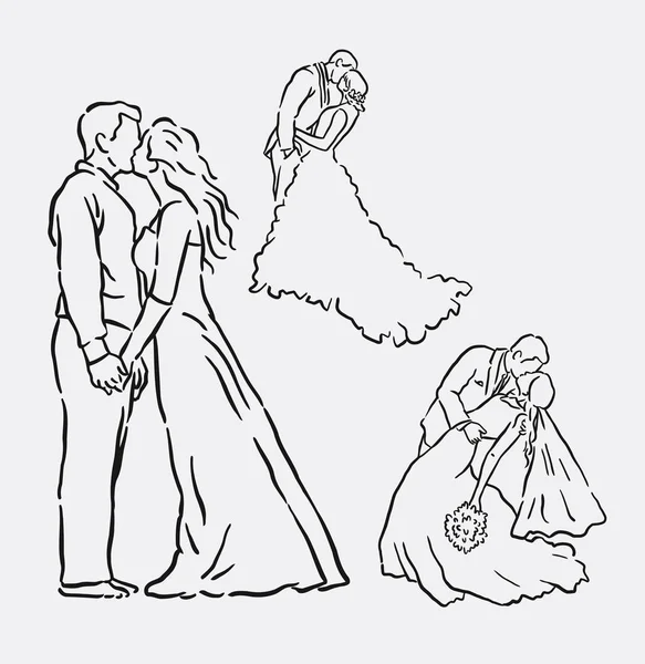 Mariage romantique couple croquis — Image vectorielle