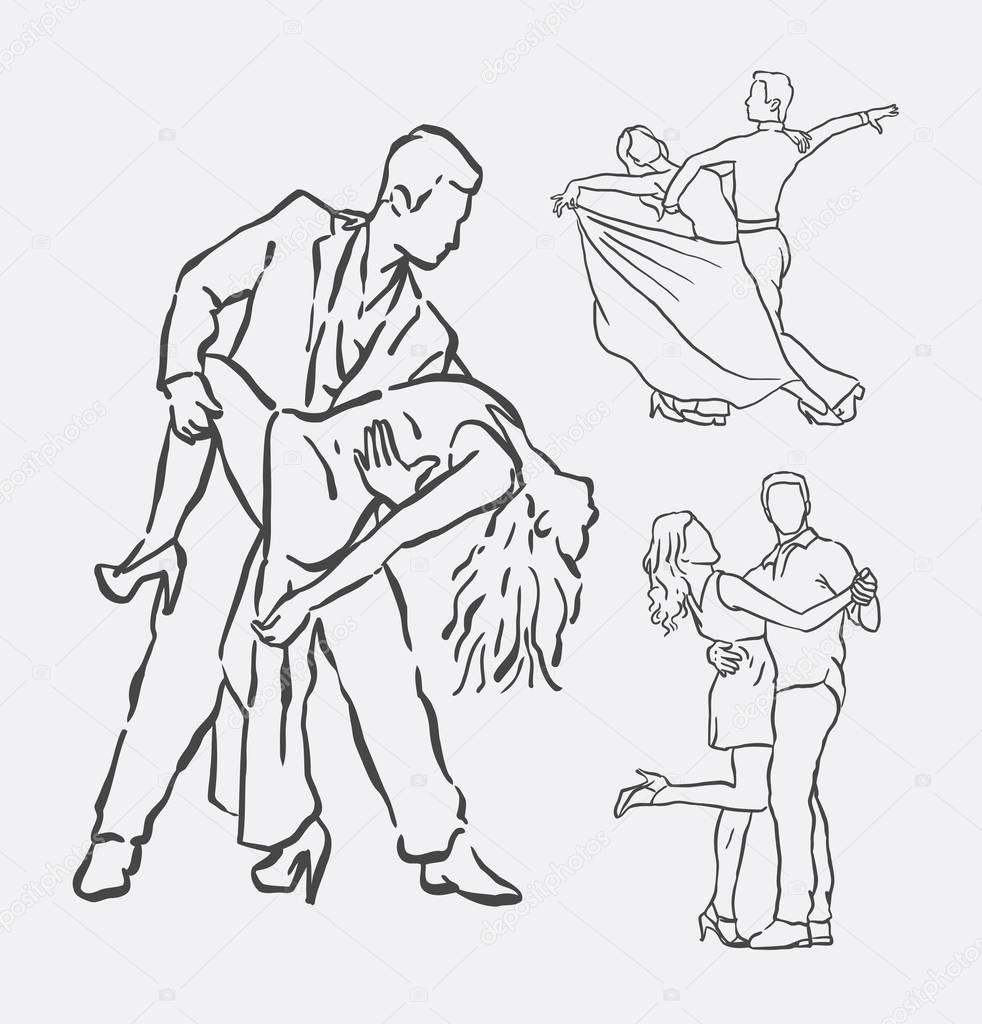 Couple dancing hand drawn. Good use for symbol, logo, web icon, mascot, decoration element, object, sign, or any design you want.