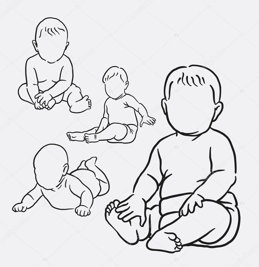 Baby kid action line art drawing — Stock Vector ...