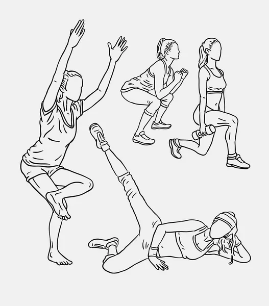 Fitness entrenamiento deporte línea arte estilo — Vector de stock