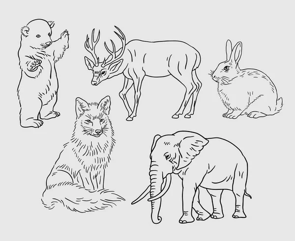 Vadon élő állatok ábra rajz stílust — Stock Vector