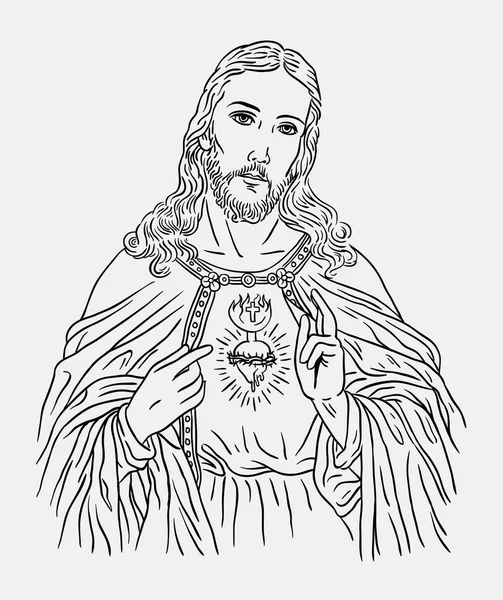 耶稣基督宗教的素描样式 — 图库矢量图片