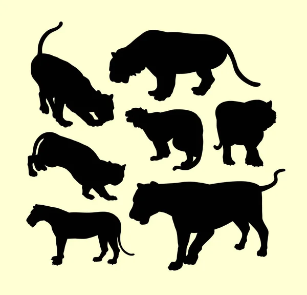 Puma, panther and tiger wild animal silhouette — Stock Vector