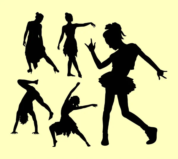 跳舞的男人和女人行动剪影 — 图库矢量图片