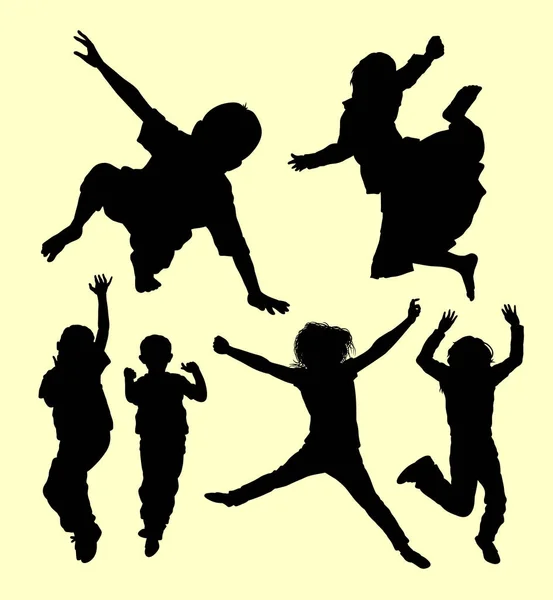 Adolescentes feliz salto silueta — Vector de stock