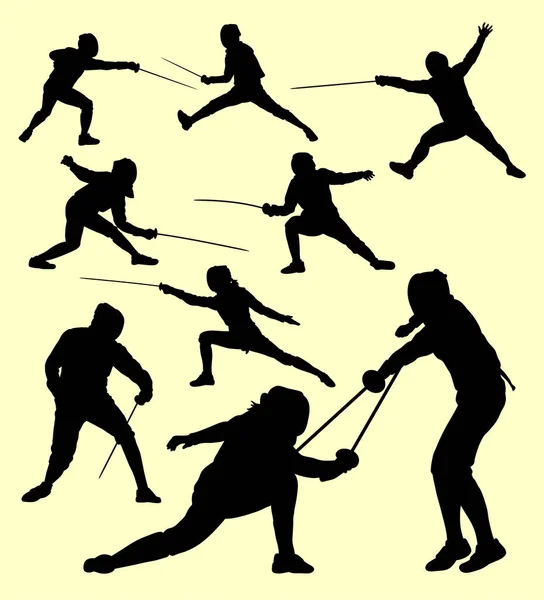 Фехтування людей спортивний силует — стоковий вектор
