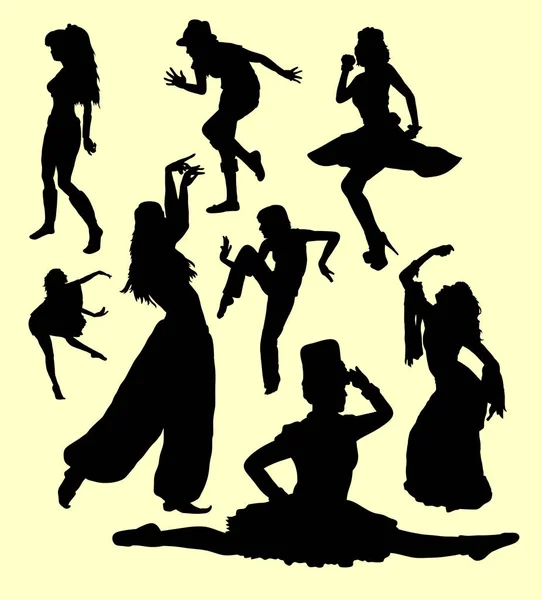 Dancing people action silhouette — Stock Vector