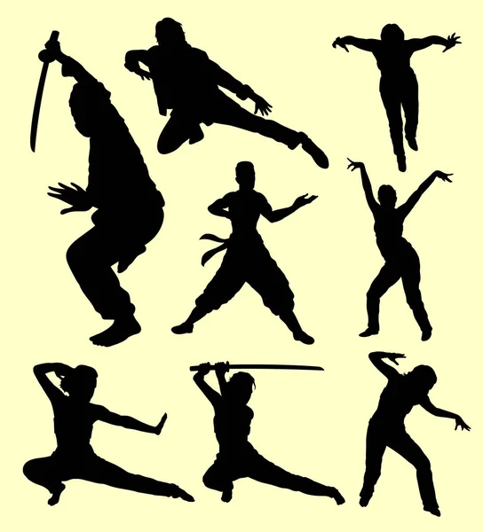 Art martial épée action silhouette — Image vectorielle